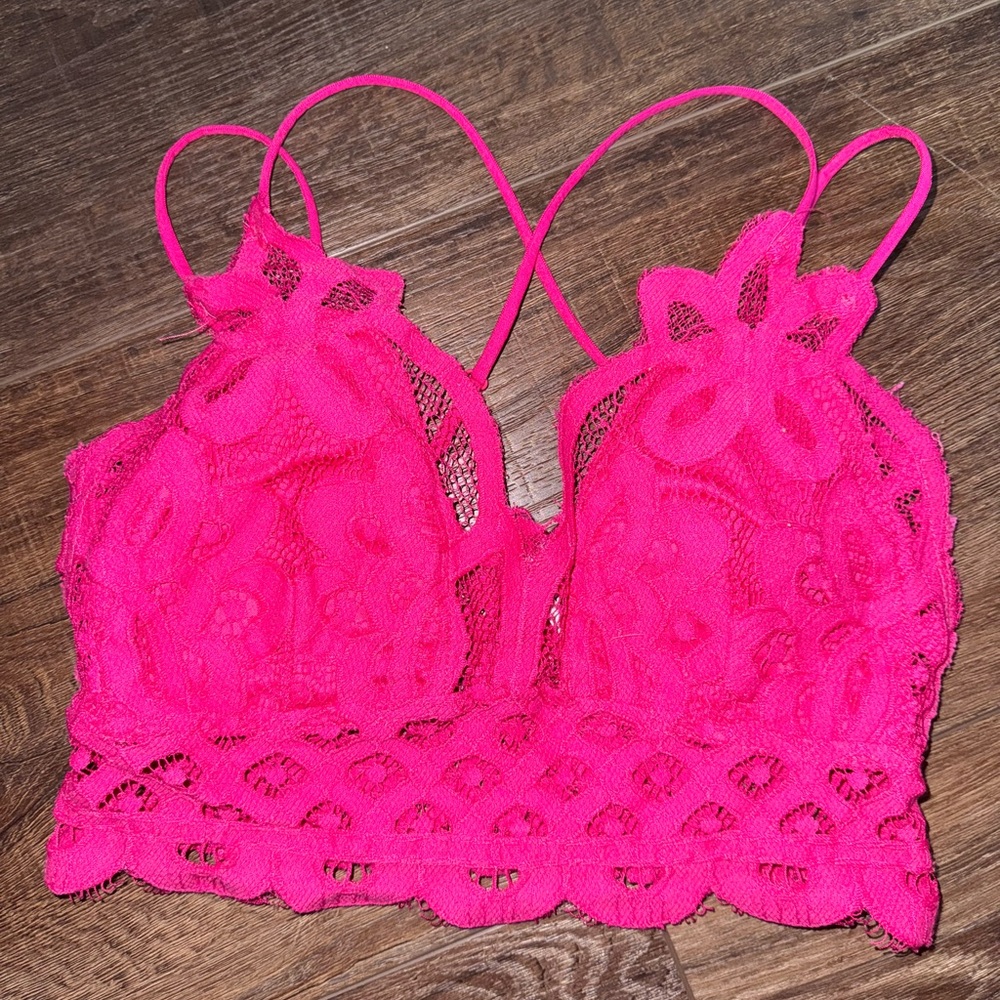 Zenana Outfitters Hot Pink Lace Top